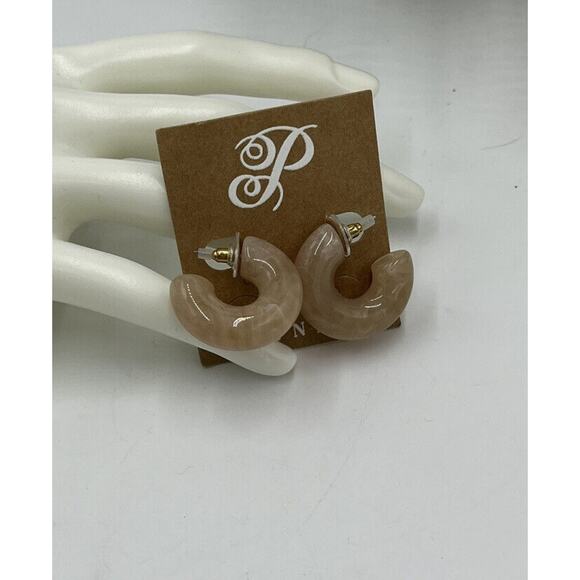 Plunder Marbled Light Brown Tan Acrylic Chunky Hoops Earrings 1 " New - Picture 5 of 5